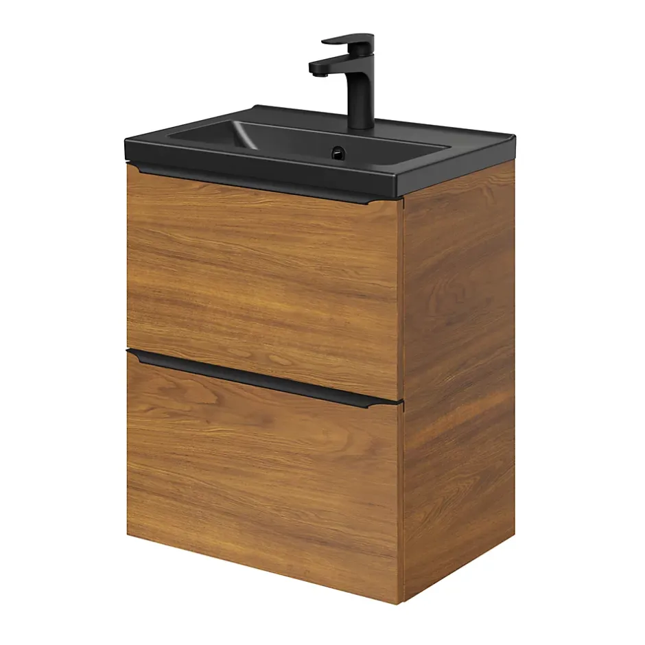 GoodHome Plan vasque faible profondeur noir Nira 50 cm