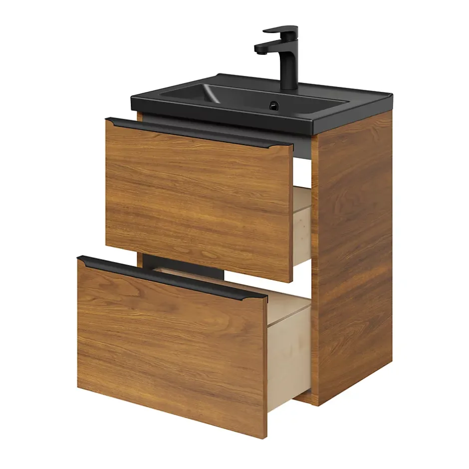 GoodHome Plan vasque faible profondeur noir Nira 50 cm