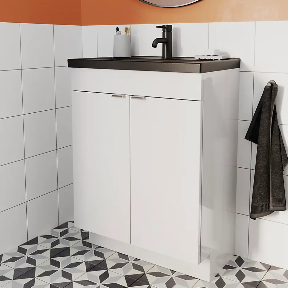 GoodHome Plan vasque faible profondeur noir Nira 60 cm