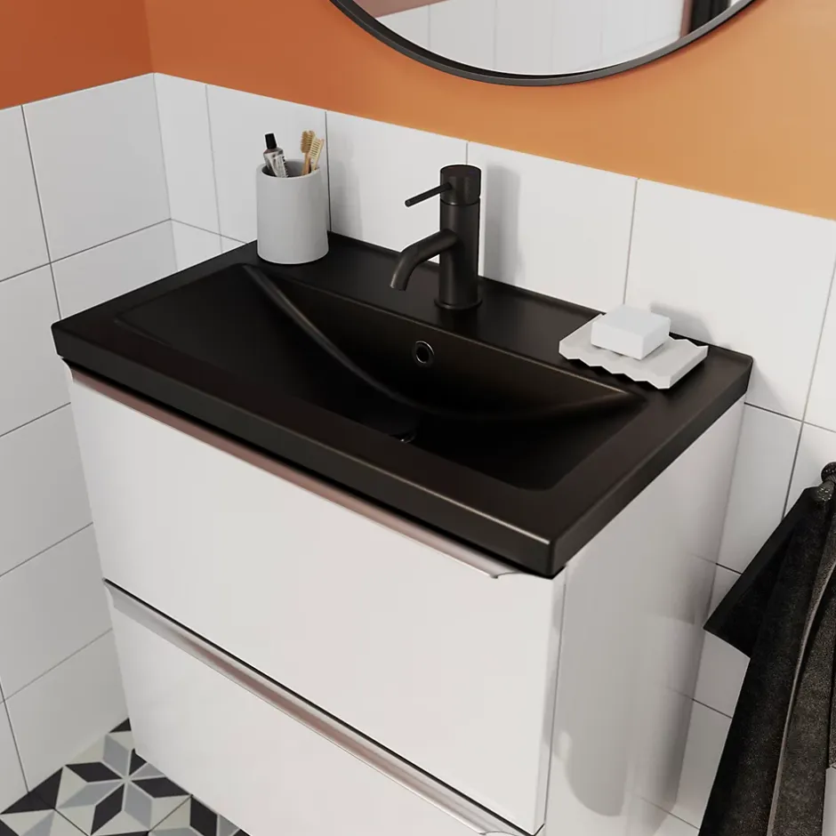 GoodHome Plan vasque faible profondeur noir Nira 60 cm