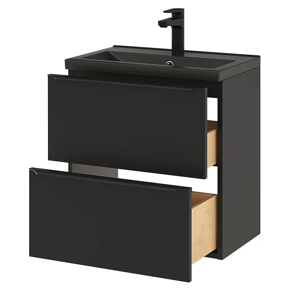 GoodHome Plan vasque faible profondeur noir Nira 60 cm