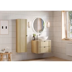 Meublorama Plan vasque KORI 80 cm chene clair Accessoire pour meuble sous vasque* Plan Double Vasque