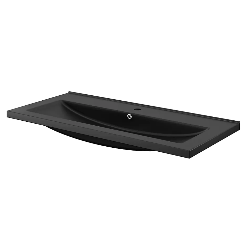 GoodHome Plan vasque l.100 cm Nira en porcelaine vitrifié coloris noir