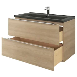 GoodHome Plan vasque l.100 cm Nira en porcelaine vitrifié coloris noir