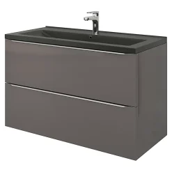 GoodHome Plan vasque l.100 cm Nira en porcelaine vitrifié coloris noir