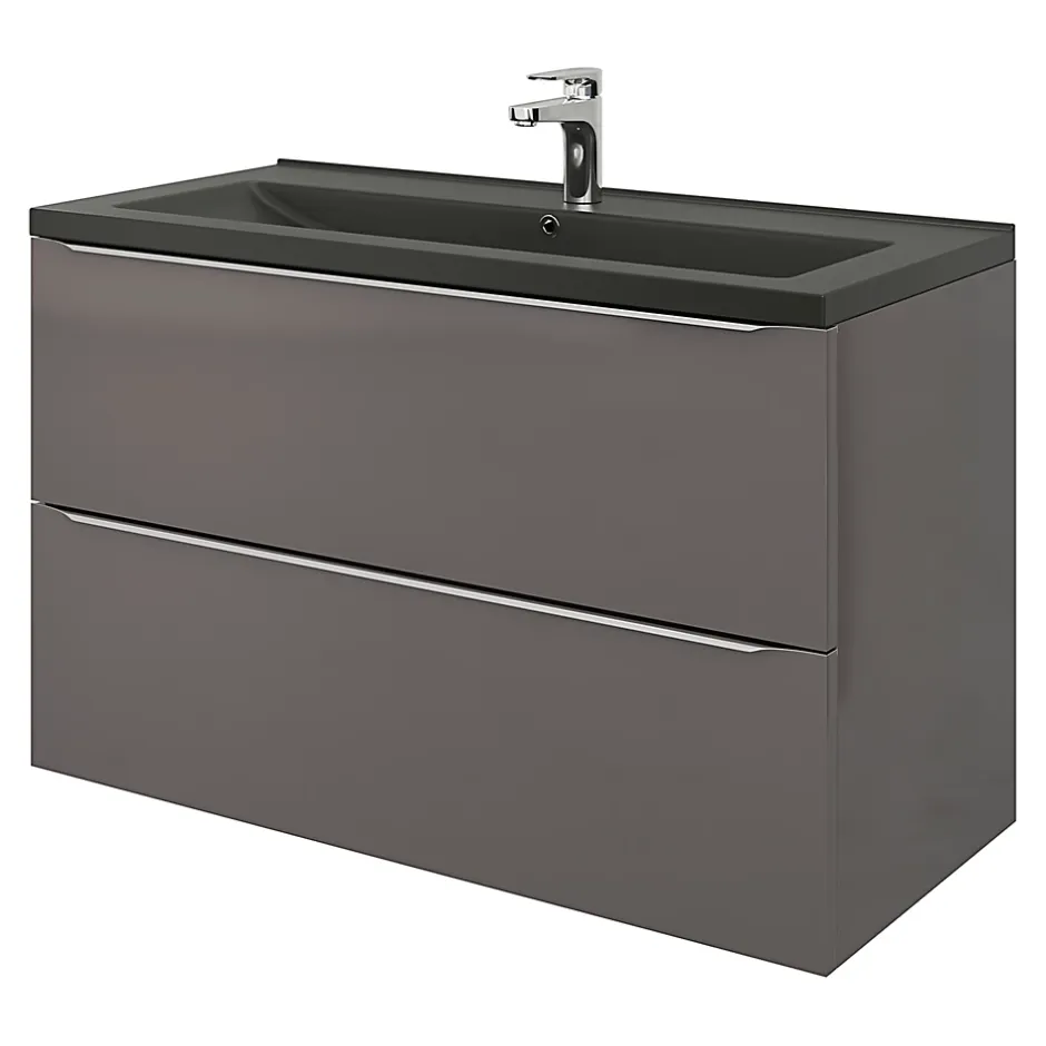 GoodHome Plan vasque l.100 cm Nira en porcelaine vitrifié coloris noir