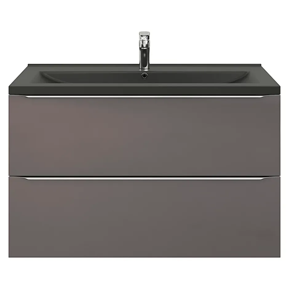 GoodHome Plan vasque l.100 cm Nira en porcelaine vitrifié coloris noir