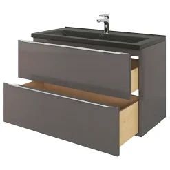 GoodHome Plan vasque l.100 cm Nira en porcelaine vitrifié coloris noir