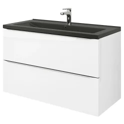 GoodHome Plan vasque l.100 cm Nira en porcelaine vitrifié coloris noir