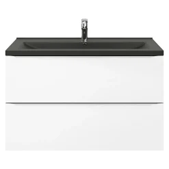 GoodHome Plan vasque l.100 cm Nira en porcelaine vitrifié coloris noir