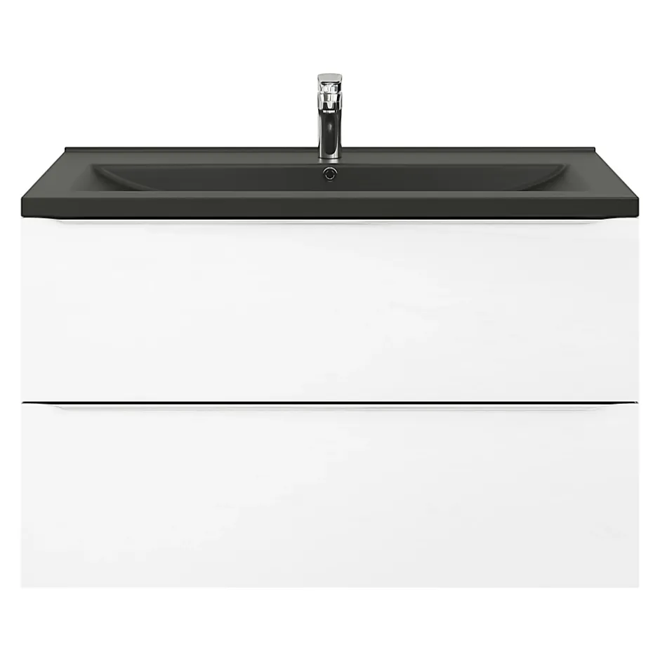 GoodHome Plan vasque l.100 cm Nira en porcelaine vitrifié coloris noir