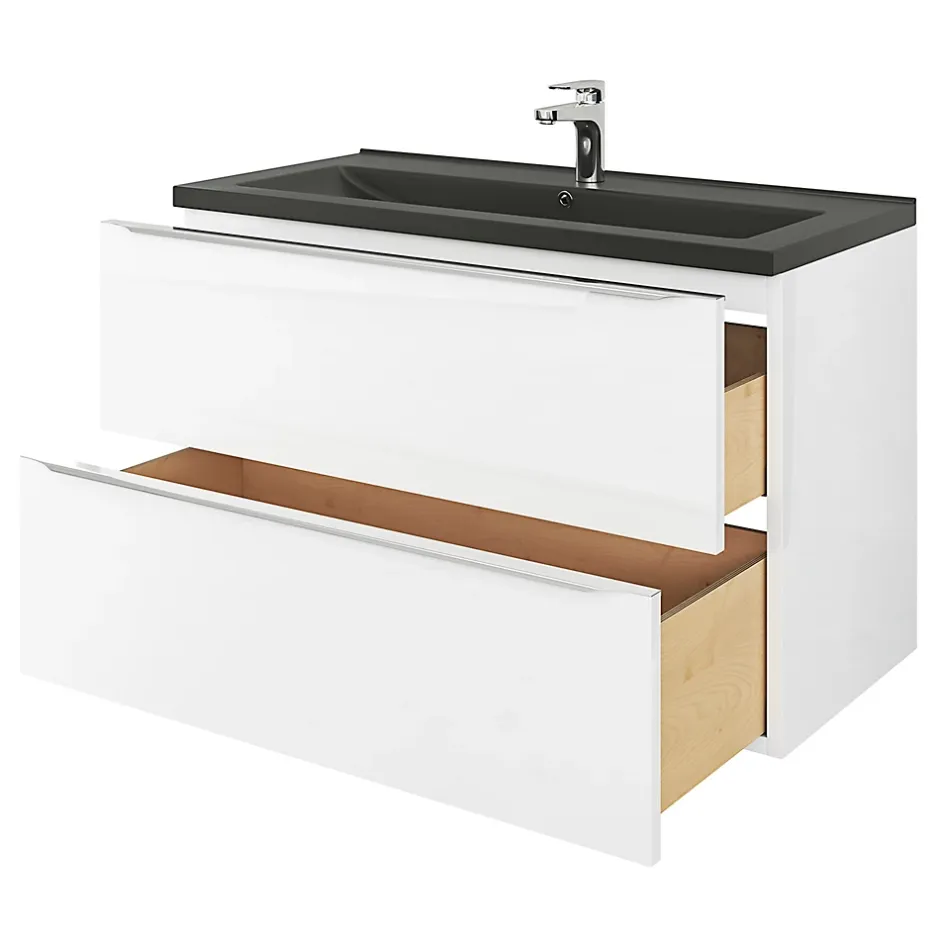 GoodHome Plan vasque l.100 cm Nira en porcelaine vitrifié coloris noir