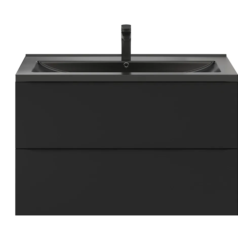 GoodHome Plan vasque l.100 cm Nira en porcelaine vitrifié coloris noir