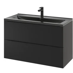 GoodHome Plan vasque l.100 cm Nira en porcelaine vitrifié coloris noir