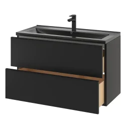 GoodHome Plan vasque l.100 cm Nira en porcelaine vitrifié coloris noir