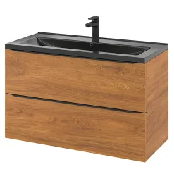 GoodHome Plan vasque l.100 cm Nira en porcelaine vitrifié coloris noir