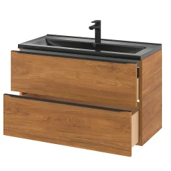 GoodHome Plan vasque l.100 cm Nira en porcelaine vitrifié coloris noir