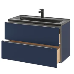 GoodHome Plan vasque l.100 cm Nira en porcelaine vitrifié coloris noir