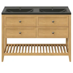GoodHome Plan vasque l.100 cm Nira en porcelaine vitrifié coloris noir
