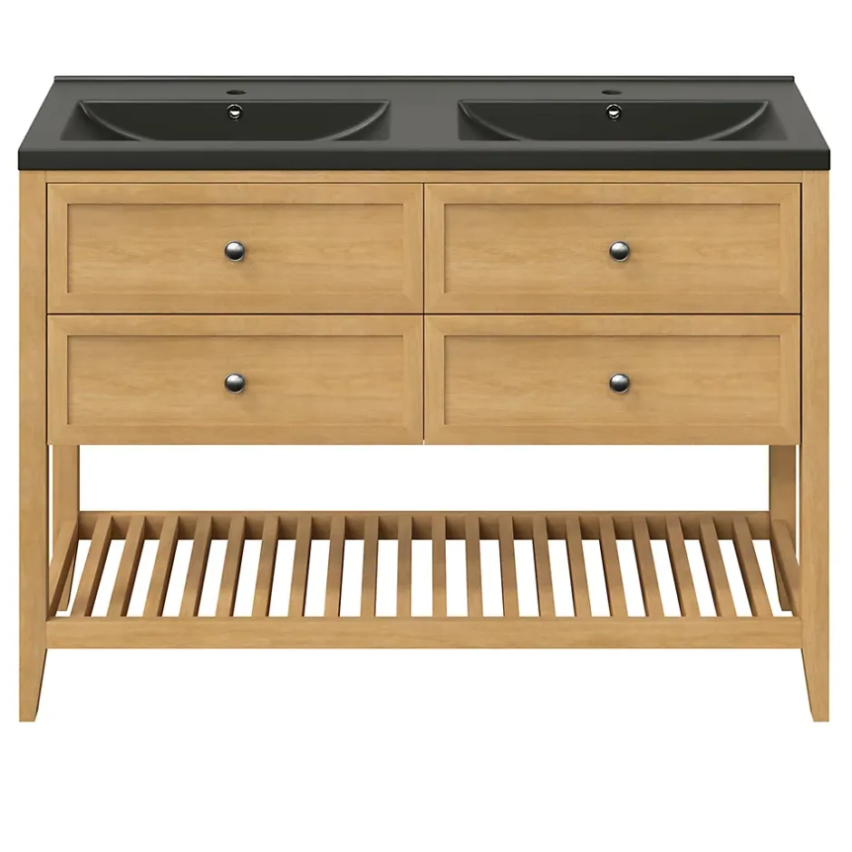GoodHome Plan vasque l.100 cm Nira en porcelaine vitrifié coloris noir