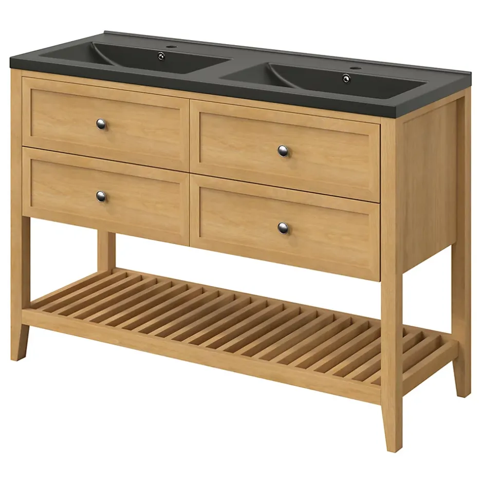 GoodHome Plan vasque l.100 cm Nira en porcelaine vitrifié coloris noir