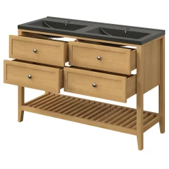 GoodHome Plan vasque l.100 cm Nira en porcelaine vitrifié coloris noir