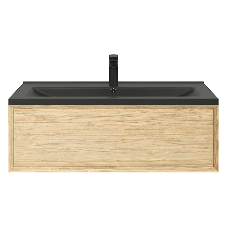 GoodHome Plan vasque l.100 cm Nira en porcelaine vitrifié coloris noir