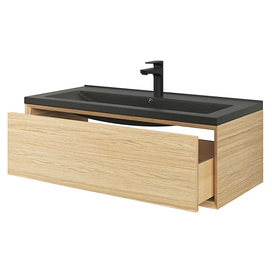 GoodHome Plan vasque l.100 cm Nira en porcelaine vitrifié coloris noir