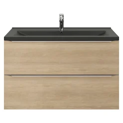 GoodHome Plan vasque l.100 cm Nira en porcelaine vitrifié coloris noir