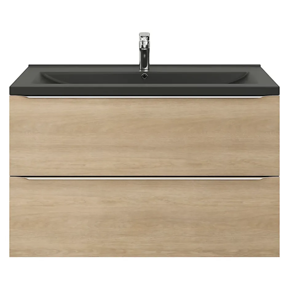 GoodHome Plan vasque l.100 cm Nira en porcelaine vitrifié coloris noir