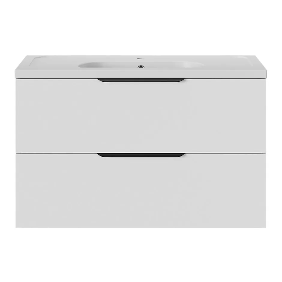 GoodHome Plan vasque l.100,6 x H.12,3 x P.45,2 cm, en céramique blanche, levanna