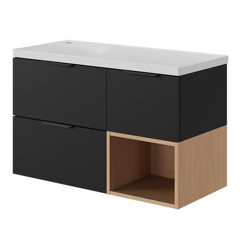 GoodHome Plan vasque l.100 x P.45 cm en céramique avec plage de dépose à droite, blanc, Kentia
