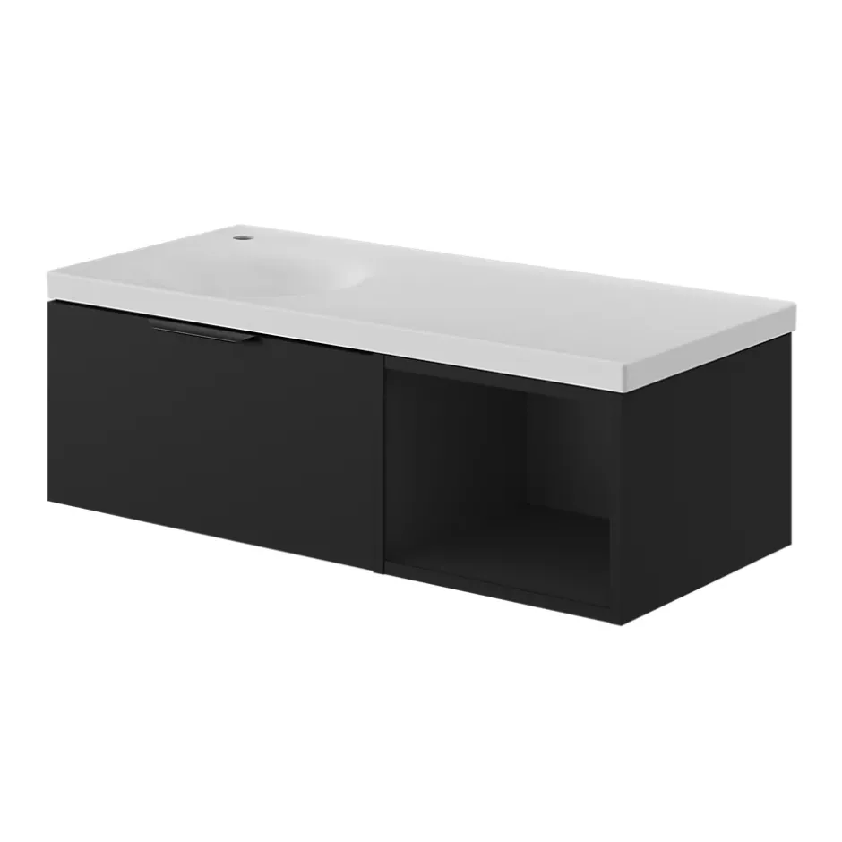 GoodHome Plan vasque l.100 x P.45 cm en céramique avec plage de dépose à droite, blanc, Kentia