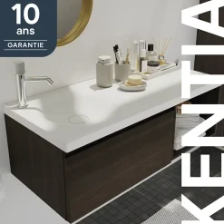 GoodHome Plan vasque l.100 x P.45 cm en céramique avec plage de dépose à droite, blanc, Kentia