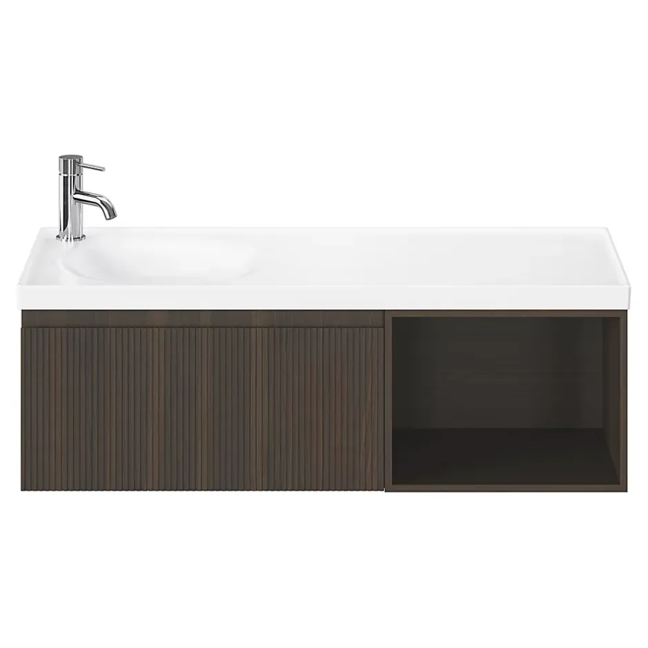 GoodHome Plan vasque l.100 x P.45 cm en céramique avec plage de dépose à droite, blanc, Kentia