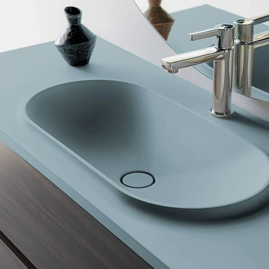 Poalgi Plan vasque lavabo résine Wraitom 80x46 cm vert liquen série Bül* Plan Simple Vasque