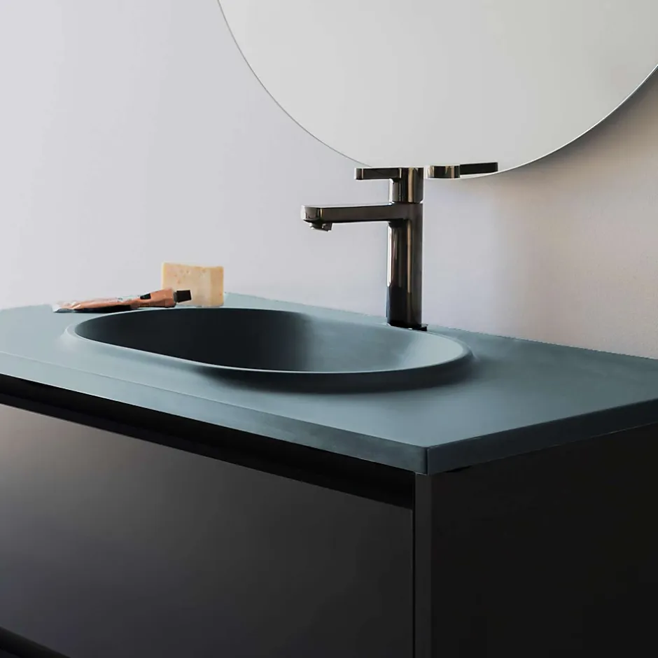 Poalgi Plan vasque lavabo résine Wraitom 80x46 cm vert liquen série Bül* Plan Simple Vasque