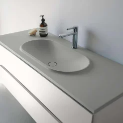 Poalgi Plan vasque lavabo résine Wraitom 100x46 cm gris humo série Bül* Plan Simple Vasque