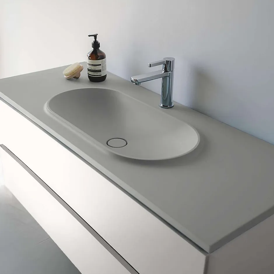 Poalgi Plan vasque lavabo résine Wraitom 100x46 cm gris humo série Bül* Plan Simple Vasque