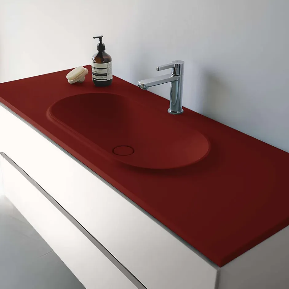 Poalgi Plan vasque lavabo résine Wraitom 80x46 cm rouge tassili série Bül