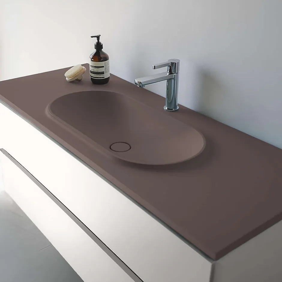 Poalgi Plan vasque lavabo résine Wraitom 100x46 cm marron tundra série Bül* Plan Simple Vasque