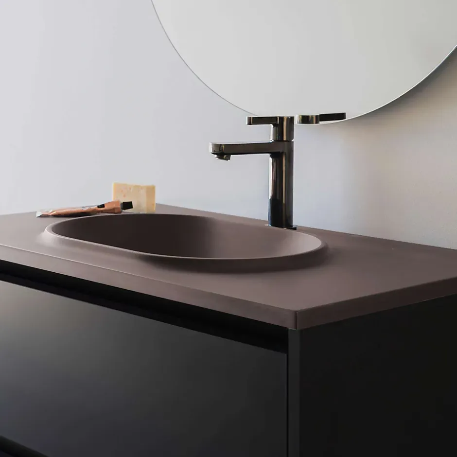 Poalgi Plan vasque lavabo résine Wraitom 100x46 cm marron tundra série Bül* Plan Simple Vasque