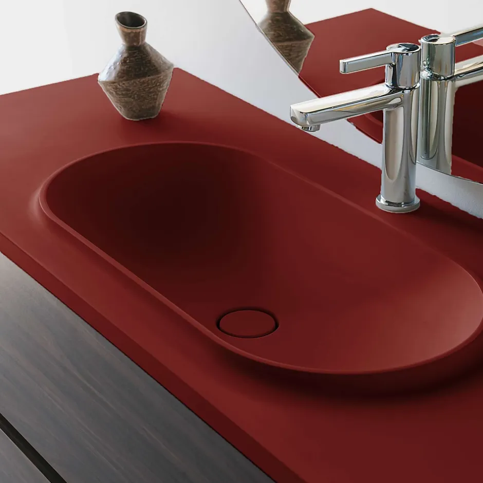 Poalgi Plan vasque lavabo résine Wraitom 120x46 cm rouge tassili série Bül* Plan Simple Vasque