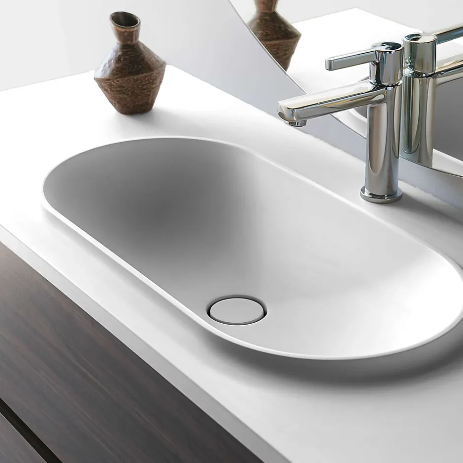 Poalgi Plan vasque lavabo résine Wraitom 120x46 cm blanc série Bül