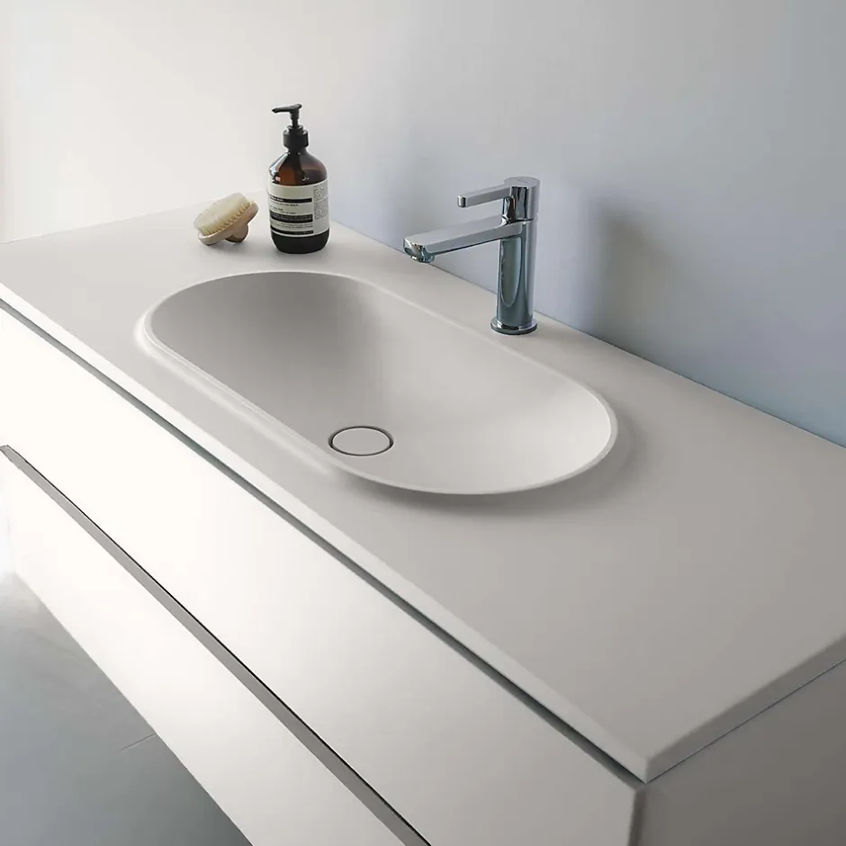 Poalgi Plan vasque lavabo résine Wraitom 100x46 cm blanc série Bül* Plan Simple Vasque