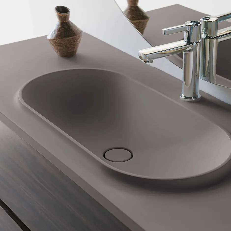 Poalgi Plan vasque lavabo résine Wraitom 80x46 cm gris concret série Bül