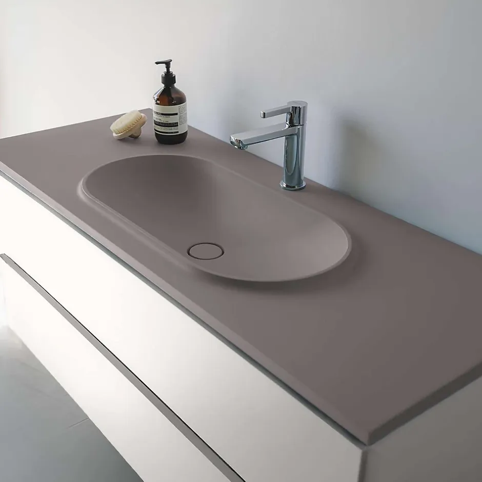 Poalgi Plan vasque lavabo résine Wraitom 80x46 cm gris concret série Bül