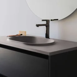 Poalgi Plan vasque lavabo résine Wraitom 80x46 cm gris concret série Bül