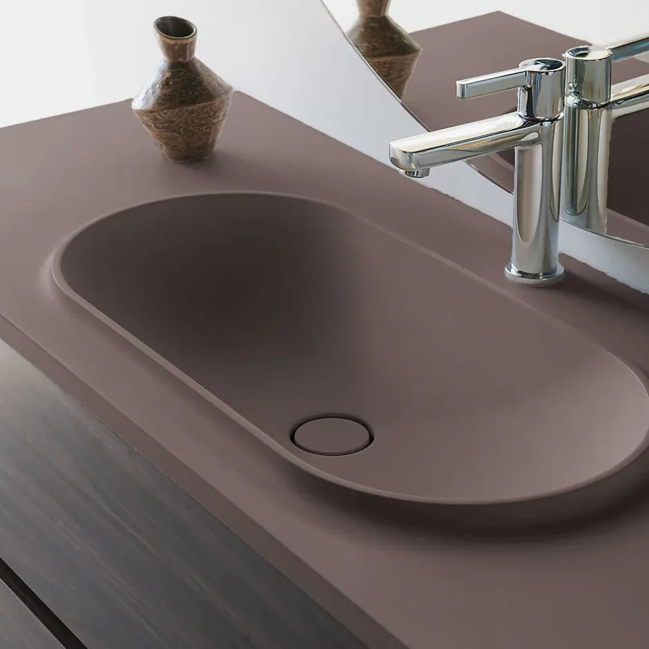 Poalgi Plan vasque lavabo résine Wraitom 120x46 cm marron tundra série Bül
