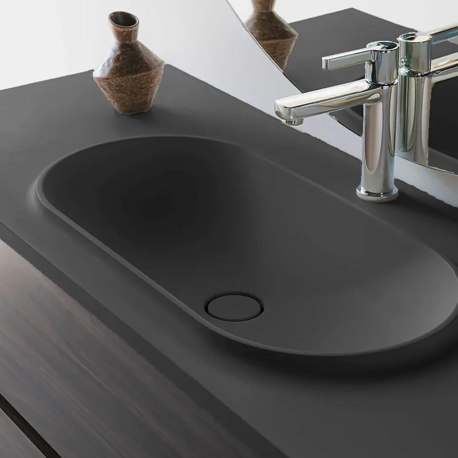 Poalgi Plan vasque lavabo résine Wraitom 100x46 cm noir antracita série Bül* Plan Simple Vasque